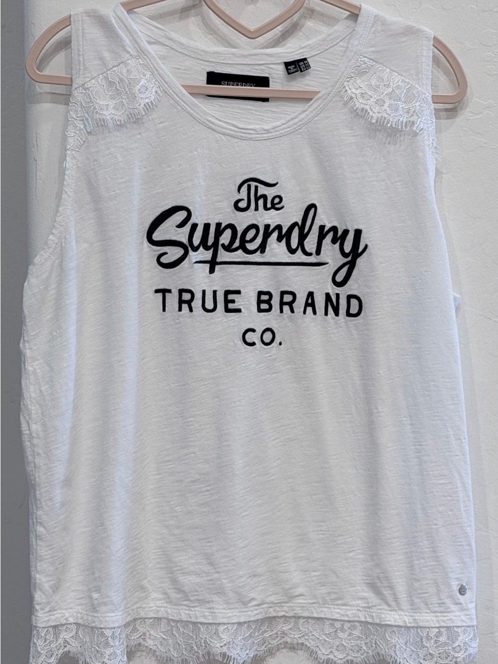 Superdry White Lace-Trim Logo Tank